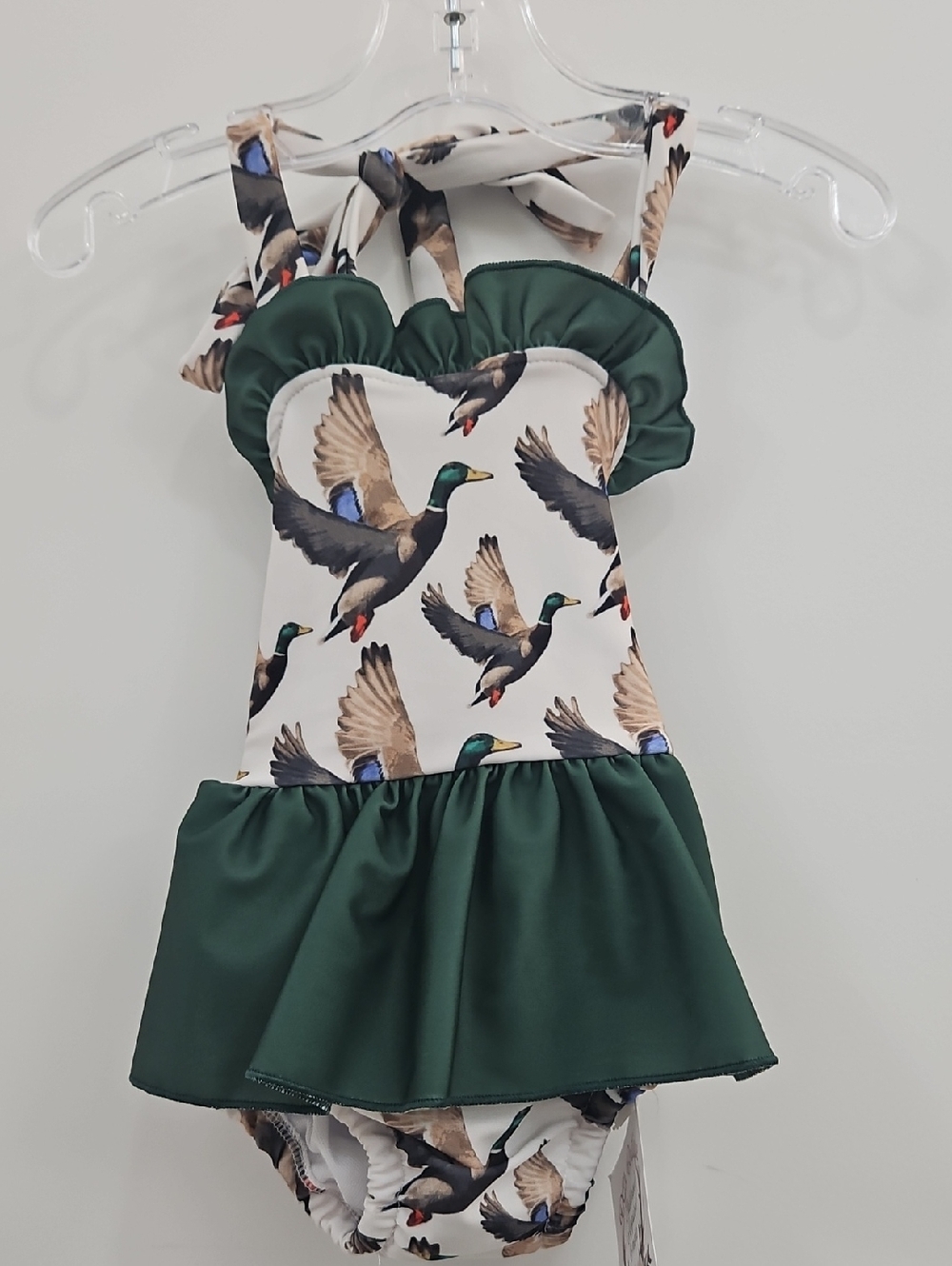 Kids Green Mallard Duck Print Swimsuit